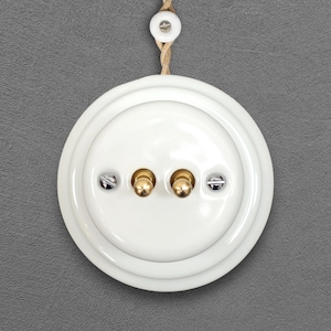 White Porcelain Toggle Light Switch, 2-Gang Two-Way, Vintage Style Surface Mount