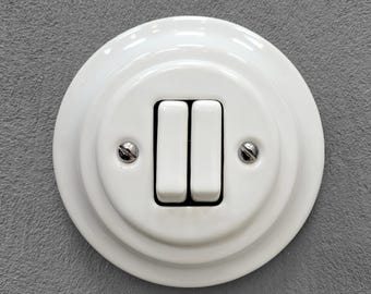 Interruptor basculante delgado de porcelana blanca, doble conmutador, estilo vintage empotrado