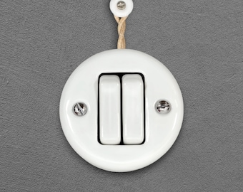 White Porcelain Rocker Roller Shutter Switch Insert 2 Gang Ceramic Wall Switch Surface Mount Retro Home Renovation Outlets