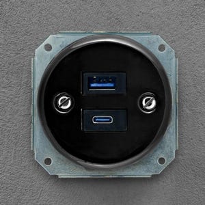 Inserto per presa di ricarica USB-A + USB-C in ceramica nera effetto retrò, presa a muro a incasso per casa intelligente, componenti principali per il montaggio.