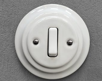 White Porcelain Momentary Push Button Light Switch 1 Gang 2 Way Ceramic Wall Switch Flush Mount Retro Home Renovation Outlets