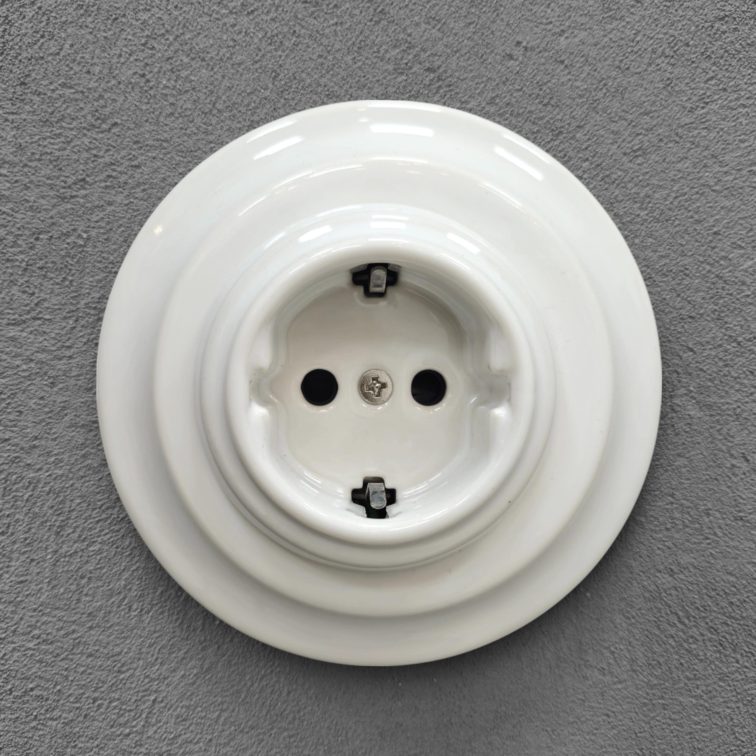 Power Sockets Porcelain German Schuko Loft Retro Electrical Flush Mounted Vintage Cottage Ceramic White