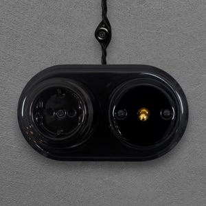 Combo Power Socket Toggle 1 Gang 2 Way Light Switch Schuko Type F EU Grounded Retro Black Porcelain Ceramic Wall Outlet Surface Mount