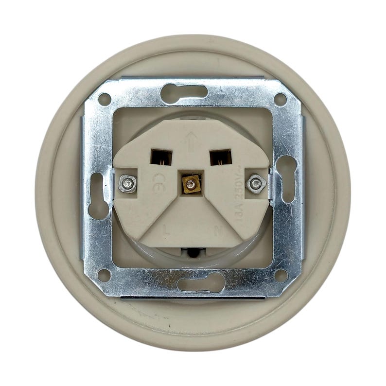 Weiße Schuko-Steckdose aus Porzellan, Vintage-Stil Unterputz Bild 6