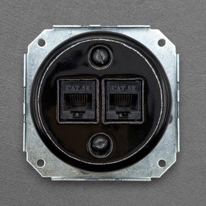 Svart RJ45-nätverksuttag i porslin, CAT.5E, infälld montering i vintagestil