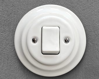 Big Rocker Light Switch Intermediate Crossing Retro White Porcelain Ceramic Wall Switch Flush Mount Wide Button Switch Cover Plate Trim