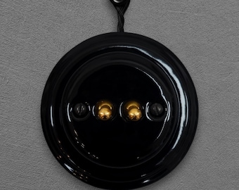 Retro Black Porcelain Toggle Light Switch 2 Gang 2 Way Ceramic Wall Switch Surface Mount Industrial Loft Style Home Renovation Decor