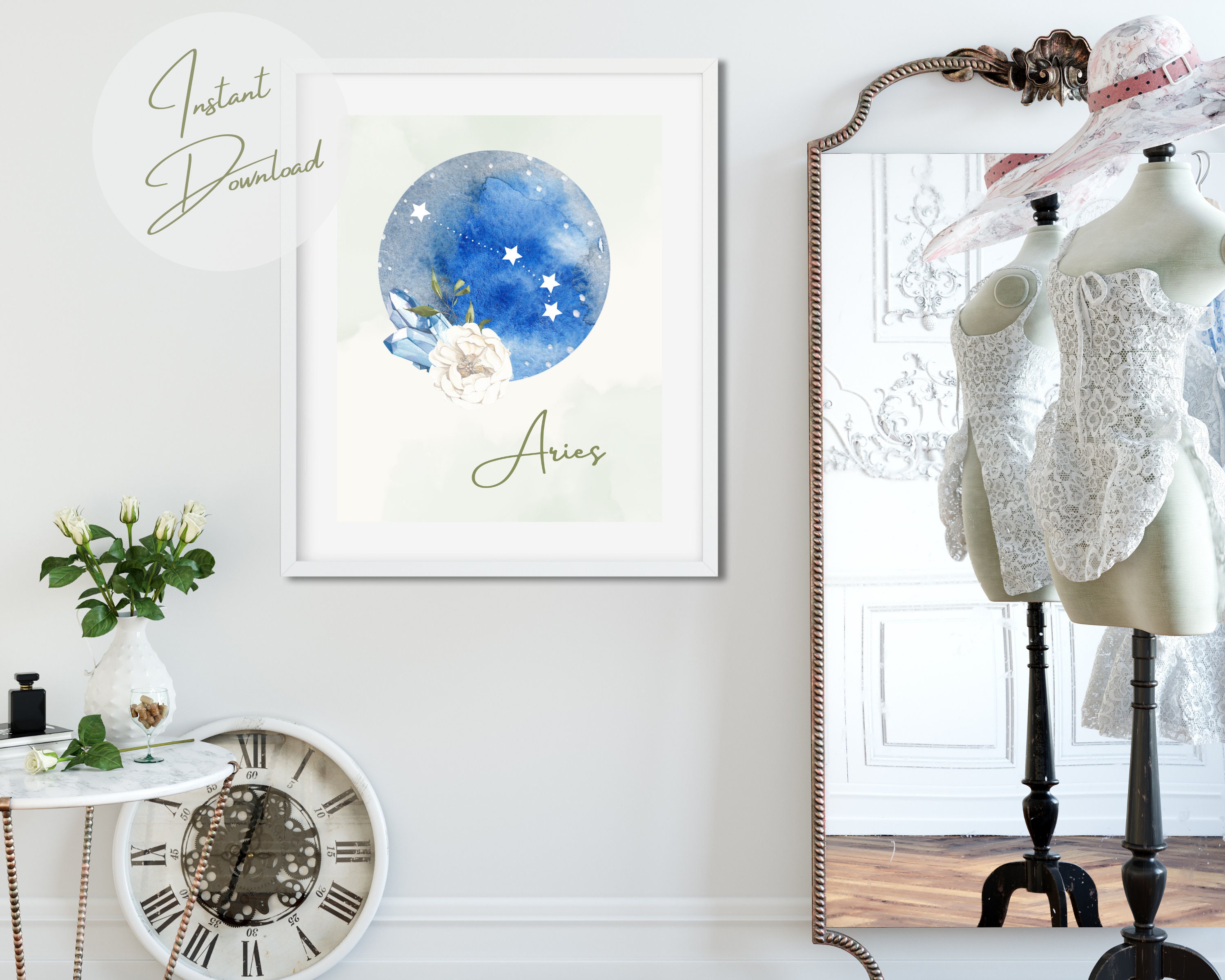 Romantic Aries Wall Art Room Decor Aesthetic Zodiac Gift Etsy