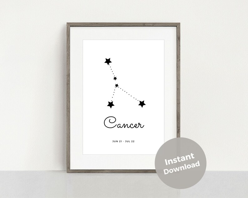 Minimalist Cancer Wall Art Print Zodiac Star Sign Astrology Etsy