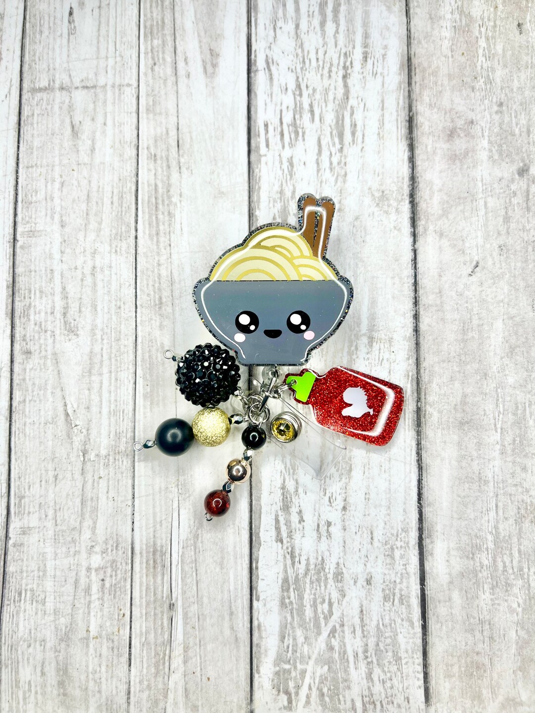 Noodles and Hot Sauce Badge Reel, Cute Ramen Noodle Badge Reel, Nurse