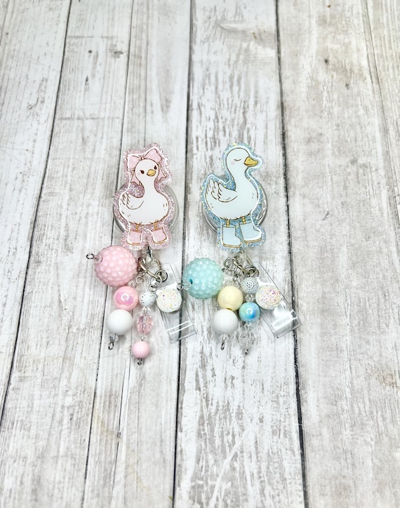 Cute Goose with bow badge reel, cute blue goose badge reel, cute geese  nurse badges, coquette goose badge reel, ID holder
