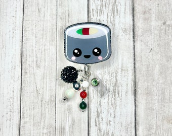 Cute Sushi Badge Reel, Foodie Medical ID Holder
