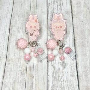 Labubu monsters badge reel, Blue and pink labubu badge reel, nurse badge reel, medical assistant badge reel, ID holder, badge holder