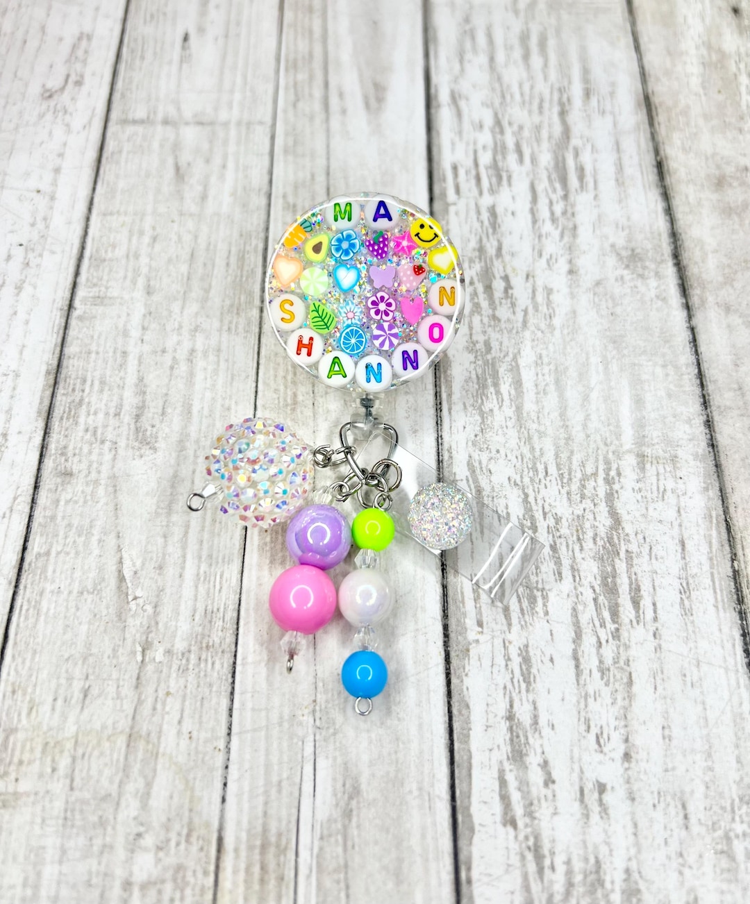 Old School Letter Bead Badge Reel, Personalized Name Bead Badge Reel ...