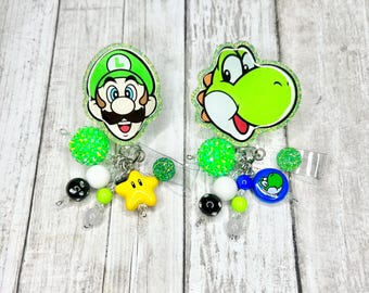 Luigi & Yoshi Badge Reel: Ausweishalter mit Glitzer