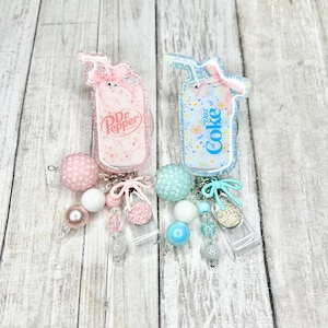 Coquette soda pop badge reel, cute soda badge reel, pink bow soda pop nurse badge reel, coquette pop badge reel, ID holder