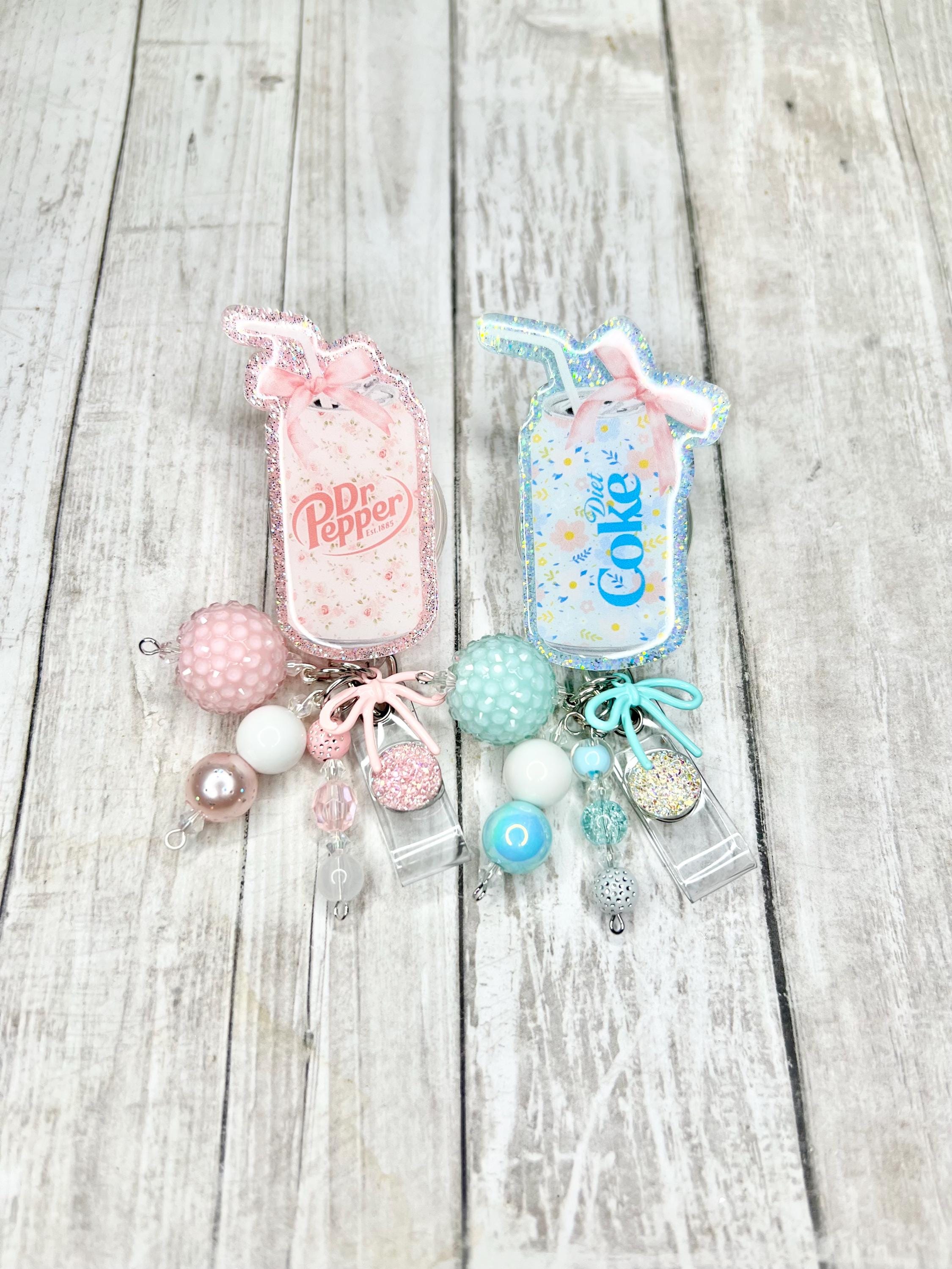 Coquette soda pop badge reel, cute soda badge reel, pink bow soda pop nurse badge reel, coquette pop badge reel, ID holder