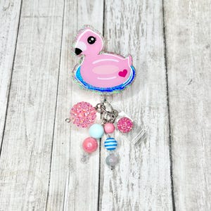 Flamingo badge reel, flamingo floatie badge reel, nurse badge reel, medical assistant badge reel, ID holder, badge holder