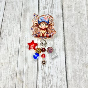 4th of July badge reel, cute highland cow badge reel, nurse badge reel, cow badge reel