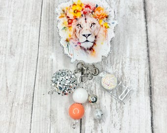 Porta badge retrattile a forma di leone glitterato: porta badge a scomparsa a forma di animale