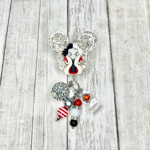 Cruella Deville badge reel, Villain princess Mickey Head badge reel, Disney villain badge reel, nurse badge reel, Mickey Mouse badge reel