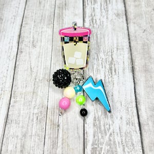 Iced coffee badge reel, 80s style iced coffee badge reel, Cute coffee badge reel, badge reel,
