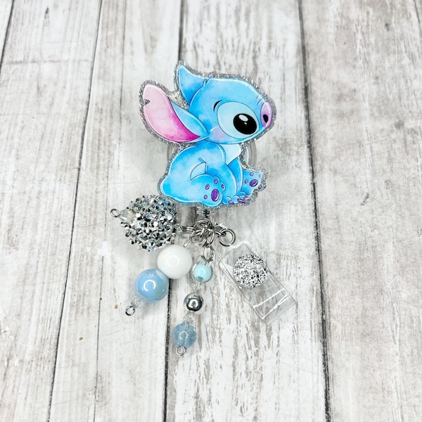 Stitch Badge Reel, Beaded Kawaii Charm