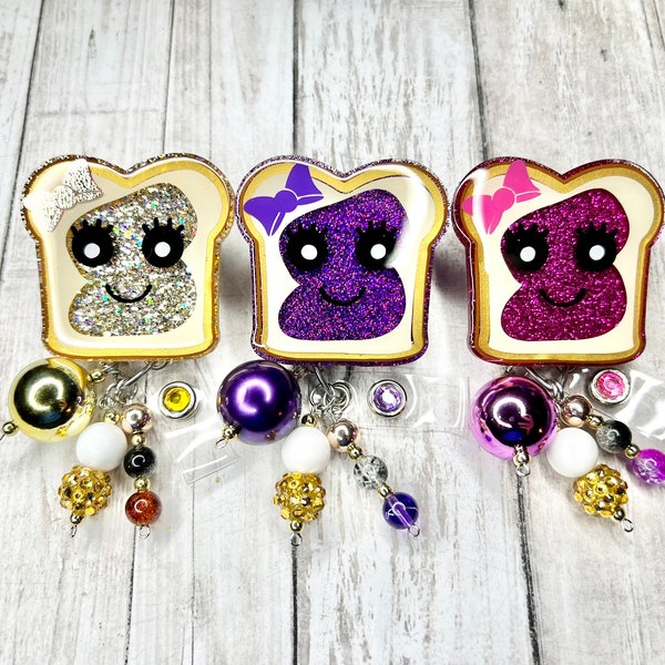 Peanut butter and jelly badge reel, jelly and toast badge reel, nurse badge reel, medical assistant badge reel, ID holder, badge holder