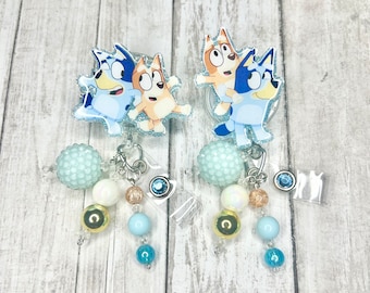 Blue Dog Badge Reel: Beaded ID Holder