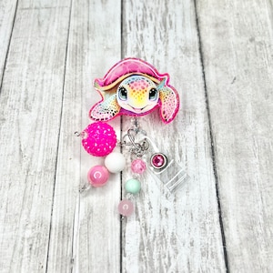 Turtle badge reel, cute Glitter pink turtle badge reel, nurse badge reel, Animal badge reel,