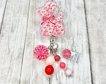 Portatarjetas portatarjetas para perro con forma de globo de cereza Coquette: Portatarjetas con lazo rosa