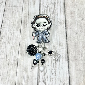 Halloween horror movie badge reel, scary mask badge reel, Halloween badge reel, badge reel,