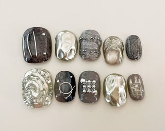 Ongles miroir en pierre, pressés réutilisables, ongles coréens, ongles nuancés, pressés