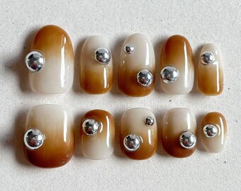 Roasted Hazelnut Press-On Nails | Reusable Handmade Nails | Korean Aesthetic Nail Art | Short Fake Nails | Japanese Press ons | Brown Nails