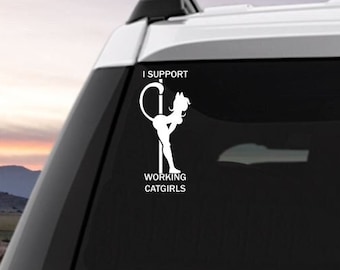 I Support Working Catgirls 4"x10" vinyl decal for Cars, SUV, Trucks, Vans - Perfect Gift idea for him and her | Weather Resistant