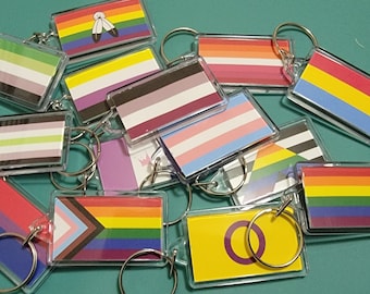 LGBTQIA+ Pride and Ally Flag Keychain | Chain | Hanger | Pendent (2-Sided Front and Back) keyrings, bags backpack, purses, lanyard, & more