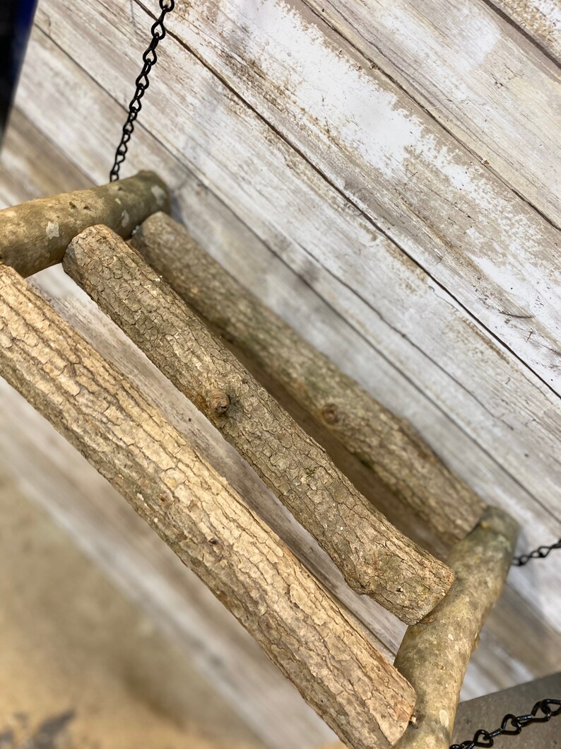 Rustic live wood chicken swing with chain. Perch roost 