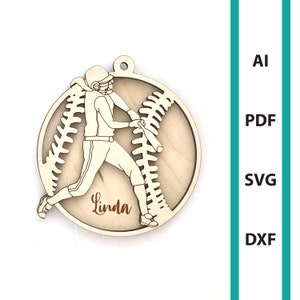 Baseball ornament woman girl sport ornaments laser cut file Glowforge dxf svg ai pdf baseball player sport personalized commercial use
