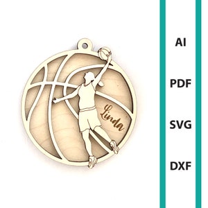 Basketball ornament woman girl sport ornaments laser cut file Glowforge dxf svg ai pdf basketball player sport personalized commercial use