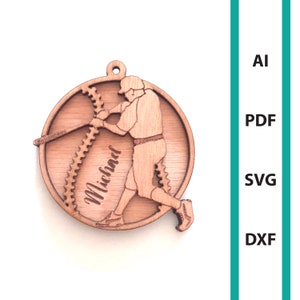 Baseball ornament softball ornament laser cut file, Glowforge dxf svg ai pdf baseball player ornament sport personalized commercial use