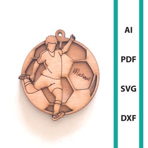 Soccer ornament sport hanger laser cut file, Glowforge dxf svg ai pdf football player ornament car charm  personalized commercial use