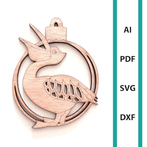 Pelikan Weihnachtsornament Glowforge Laser cut Dateien, kommerzielle Nutzung WandKunst Download dxf svg ai pdf Vogel Ornamente Baum aufhänger Pelican