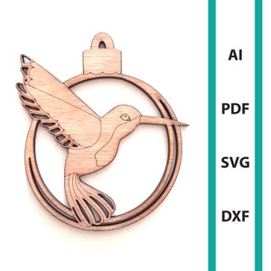 Kolibri Weihnachten Ornament Glowforge Laser cut Dateien, kommerzielle Nutzung WandKunst Download dxf svg ai pdf Vogel Ornamente Baum aufhänger