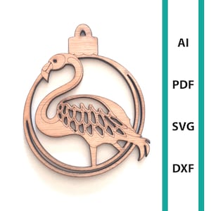 Flamingo Christmas ornament glowforge laser cut file, commercial use wall art download dxf svg ai pdf tropical bird ornaments beach pink