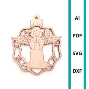 Christmas Angel ornament glowforge laser cut file, commercial use wall art download dxf svg ai pdf ornaments xmas tree hanger angel