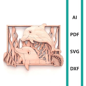 Delfin Wanddeko Glowforge Laser cut Datei kommerzielle Nutzung Wandkunst sofort Download dxf svg ai pdf Meer Kreatur Meer Strand Scoring Delfine