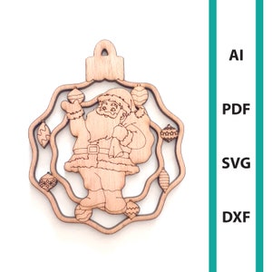 Enfeite de Natal Arquivo de corte a laser do Papai Noel Glowforge, download de arte de parede para uso comercial dxf svg ai pdf enfeites cabide de árvore de Natal Papai Noel
