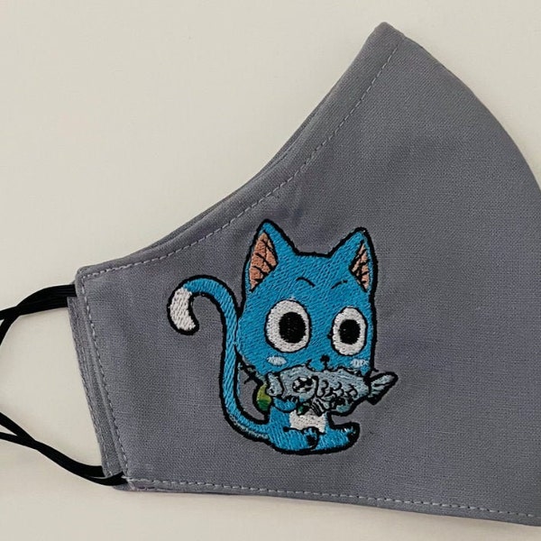 Happy | Fairy Tail | Custom Embroidered Face Mask