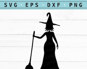 Hexe mit Besenstiel SVG, Halloween Silhouette PNG (Instant Download)