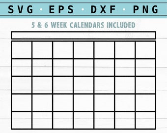 Blank Monthly Calendar SVG – 5 & 6 Week Planner (Digital Download)